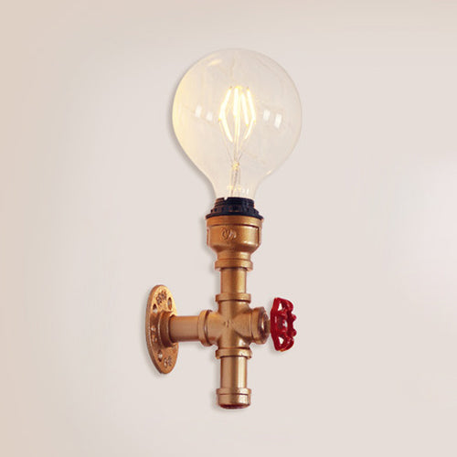 Lisslune | Metallic Pipe Wall Light Industrial 1 Bulb Farmhouse Wall Lamp with Raw Valve in White/Red, 1/5-Pack