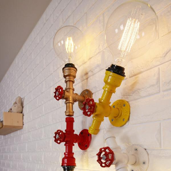 Lisslune | Metallic Pipe Wall Light Industrial 1 Bulb Farmhouse Wall Lamp with Raw Valve in White/Red, 1/5-Pack