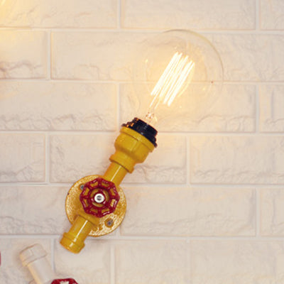 Lisslune | Metallic Pipe Wall Light Industrial 1 Bulb Farmhouse Wall Lamp with Raw Valve in White/Red, 1/5-Pack