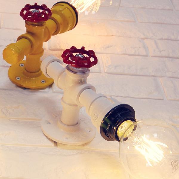 Lisslune | Metallic Pipe Wall Light Industrial 1 Bulb Farmhouse Wall Lamp with Raw Valve in White/Red, 1/5-Pack