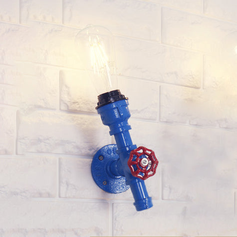 Lisslune | Metallic Pipe Wall Light Industrial 1 Bulb Farmhouse Wall Lamp with Raw Valve in White/Red, 1/5-Pack