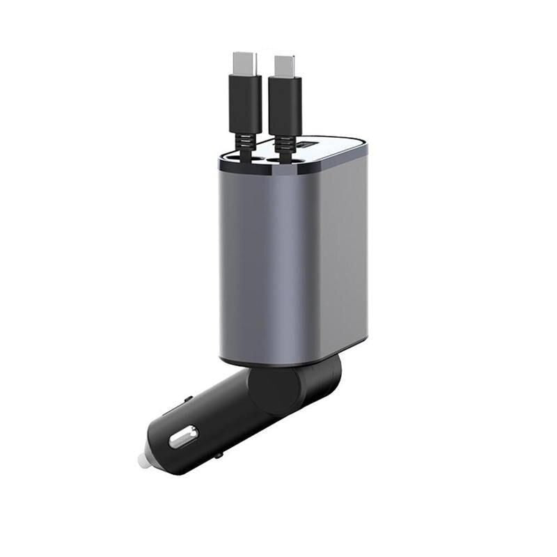 Lisslune | High-Speed 4-in-1 Retractable Car Charger with Dual USB, Type-C & Lightning Cables