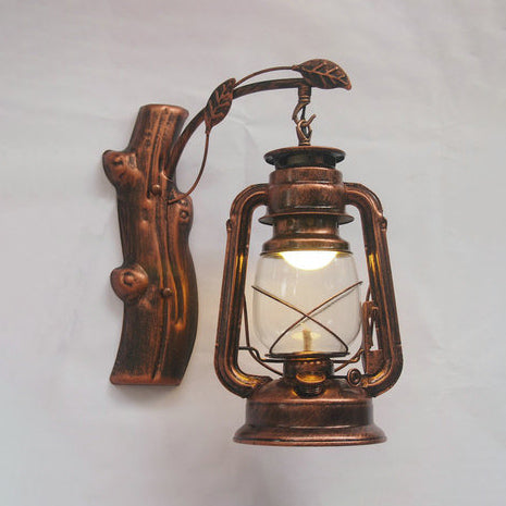 Lisslune | Clear Glass Lantern Wall Lamp Coastal Style 1 Light Living Room Lighting Unit in Black/Bronze/Copper