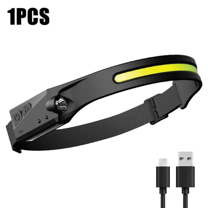 Lisslune | 1~2pcs Work Light Sensor COB LED Headlamp Camping Spotlight Outdoor Flashlight USB Rechargeable Headlamp Flashlight 5 Modes