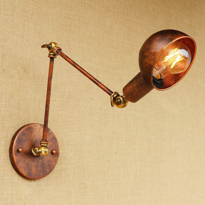 Lisslune | 1 Light Scale Wall Lamp Fixture Antique Style Rust Metal Wall Lamp with Rotatable Arm for Study Room