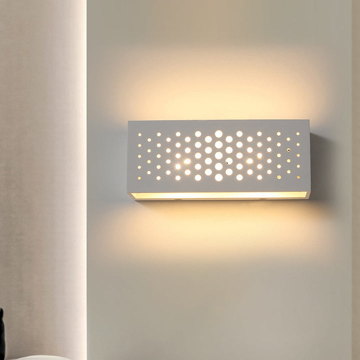 Lisslune | Rectangular Box Wall Light with Laser-Cut Design Minimalist Plaster 1 Head Bedroom Wall Light in White