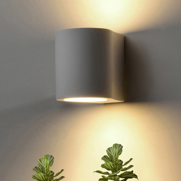Lisslune | White Finish Cylinder Flush Wall Lamp Simple 1 Bulb Plaster LED Up-Down Wall Lighting
