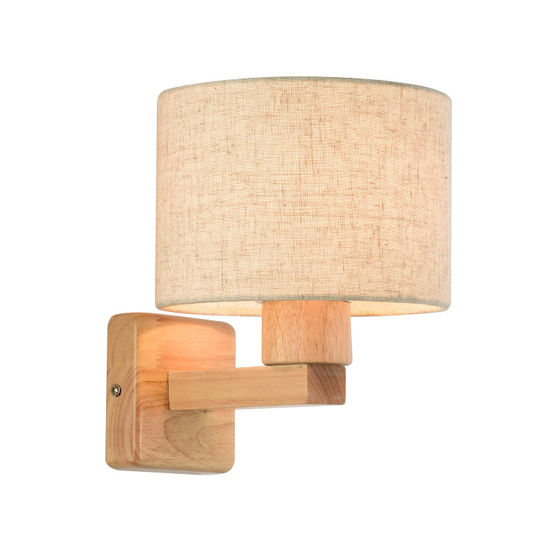 Skørter | Drum Bedroom Wall Lamp Light Fabric 1-Light Asian Style Wall Mount Lighting with Wooden Arm