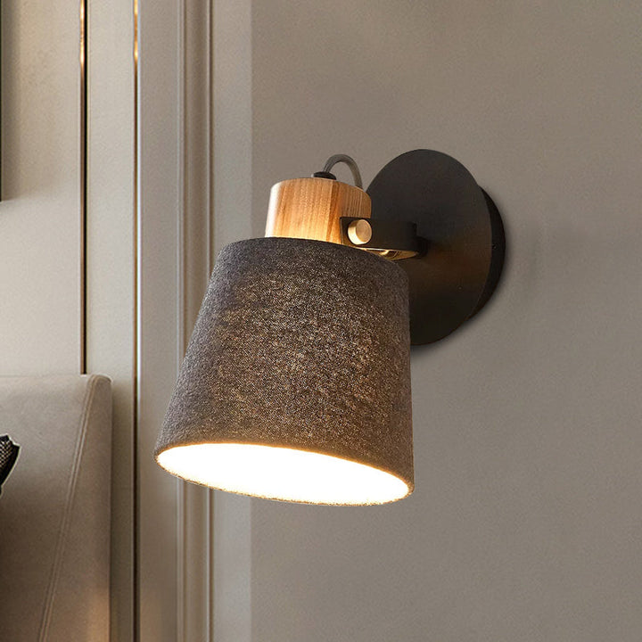 Lisslune | 1 Head Wood Wall Lighting Modernism Black Wall-Mounted Lamp with Fabric Shade
