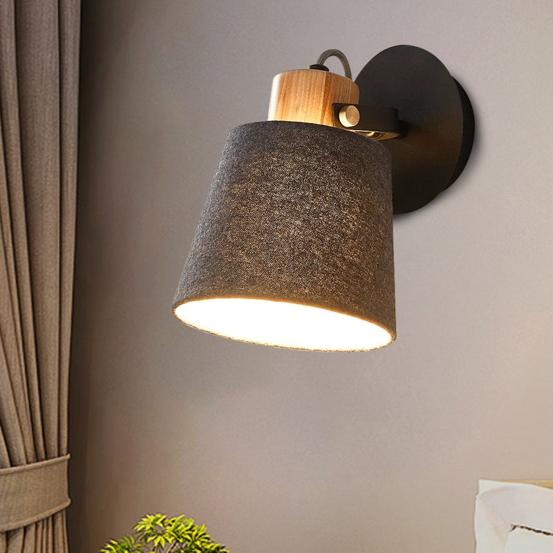Lisslune | 1 Head Wood Wall Lighting Modernism Black Wall-Mounted Lamp with Fabric Shade