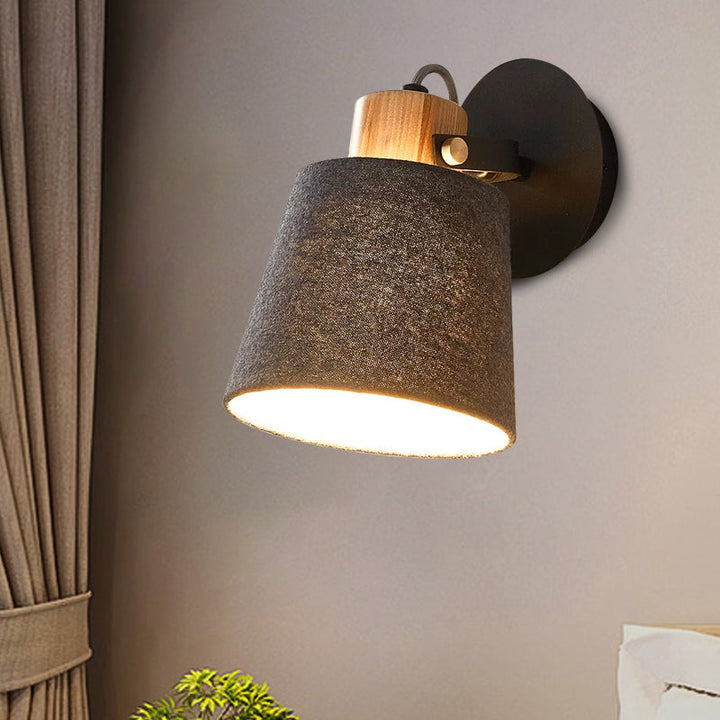 Lisslune | 1 Head Wood Wall Lighting Modernism Black Wall-Mounted Lamp with Fabric Shade