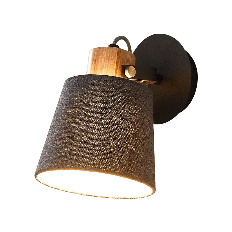 Lisslune | 1 Head Wood Wall Lighting Modernism Black Wall-Mounted Lamp with Fabric Shade