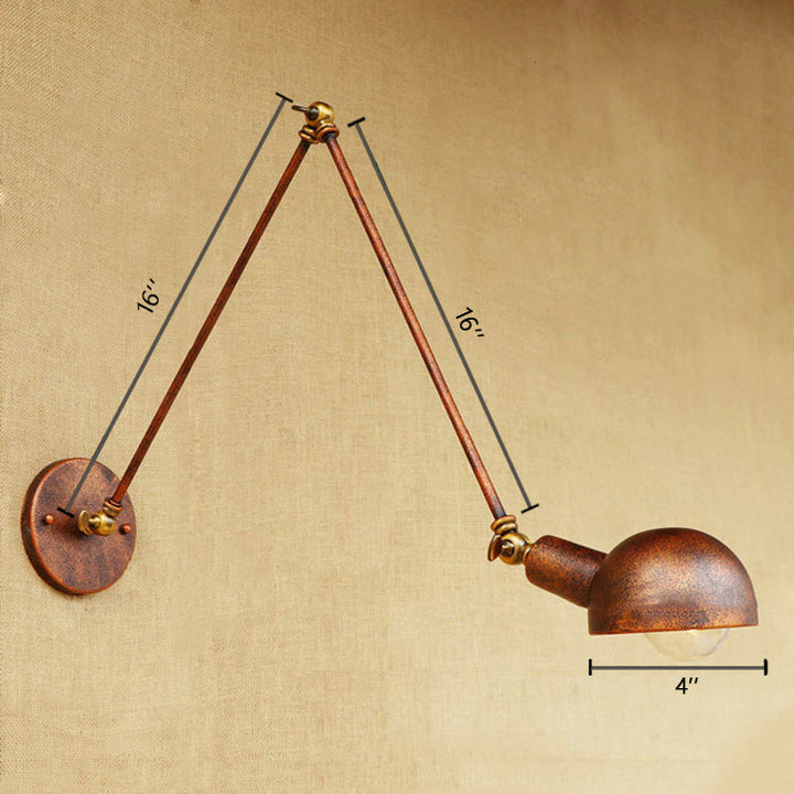 Lisslune | 1 Light Scale Wall Lamp Fixture Antique Style Rust Metal Wall Lamp with Rotatable Arm for Study Room