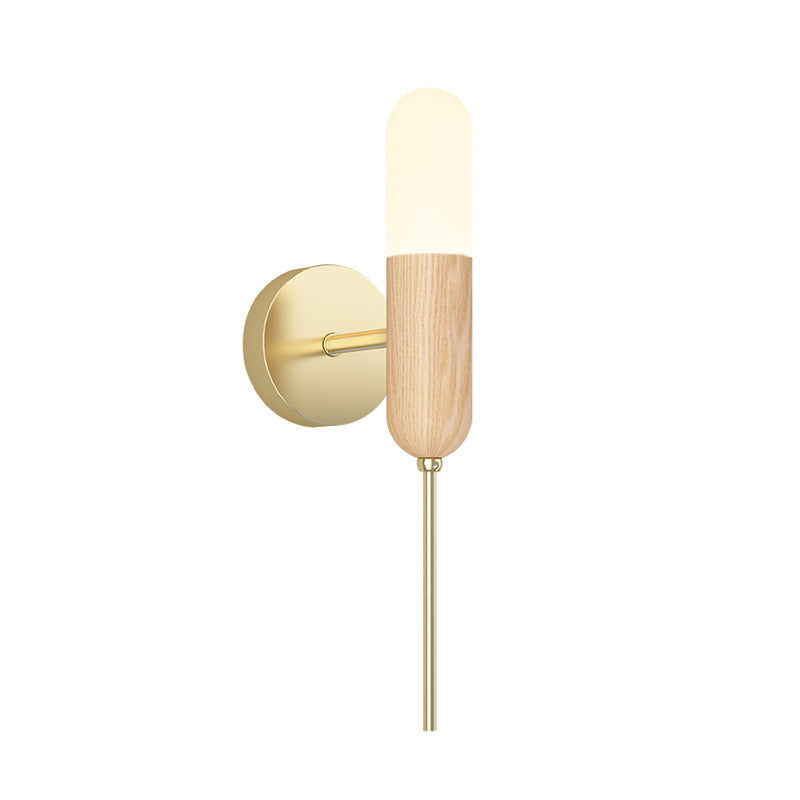Lisslune | Capsule Shape Wall Lamp Modern Wood 1 Bulb Living Room LED Handle Wall Lamp Fixture