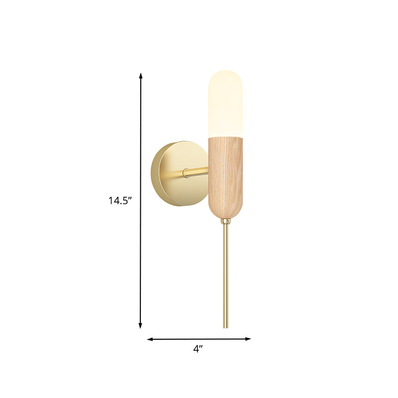Lisslune | Capsule Shape Wall Lamp Modern Wood 1 Bulb Living Room LED Handle Wall Lamp Fixture