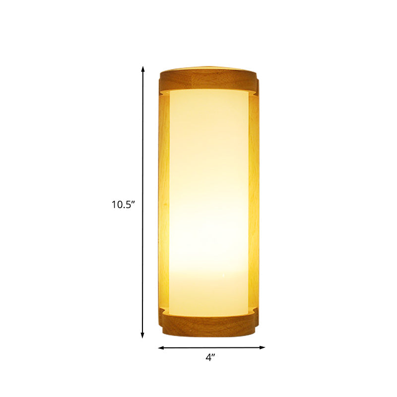 Skørter | Cylinder Cream Glass Wall Light Japanese Style 1 Light Wood Wall Lamp Fixture for Corner