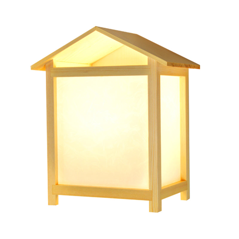 Skørter | Japanese style 1 light wall lamp with Parchmyn shade wooden house shape wall light
