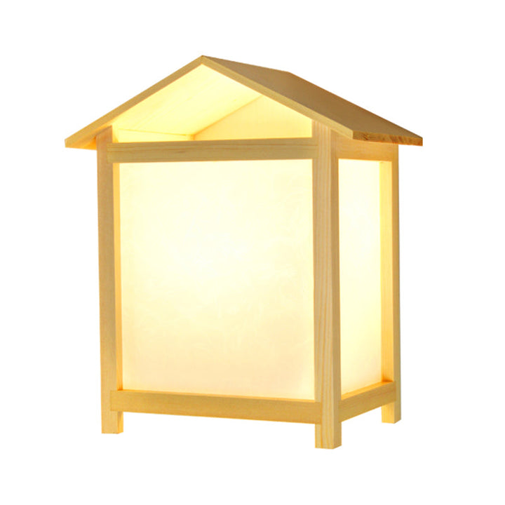 Skørter | Japanese style 1 light wall lamp with Parchmyn shade wooden house shape wall light