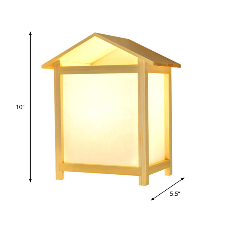 Skørter | Japanese style 1 light wall lamp with Parchmyn shade wooden house shape wall light