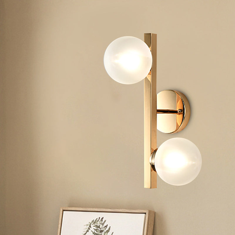 Lisslune | Opal Glass Globe Wall Lighting Post Modern 2 Heads Brass Wall Mount Lamp Fitting with Linear Design