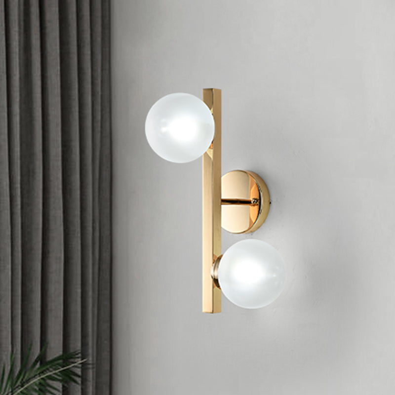 Lisslune | Opal Glass Globe Wall Lighting Post Modern 2 Heads Brass Wall Mount Lamp Fitting with Linear Design