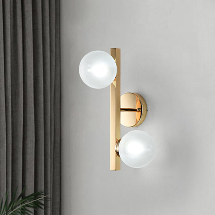 Lisslune | Opal Glass Globe Wall Lighting Post Modern 2 Heads Brass Wall Mount Lamp Fitting with Linear Design