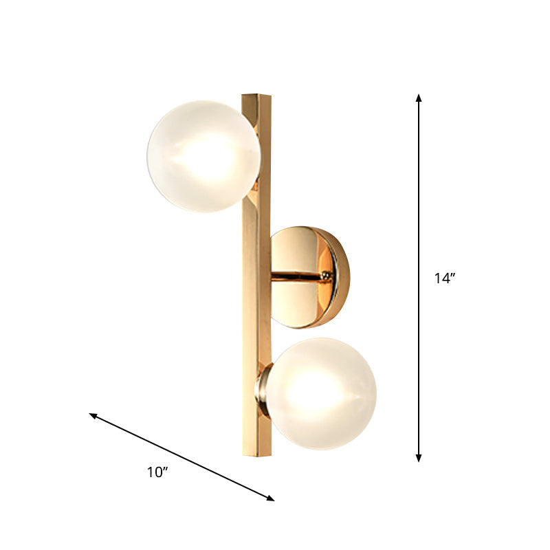 Lisslune | Opal Glass Globe Wall Lighting Post Modern 2 Heads Brass Wall Mount Lamp Fitting with Linear Design