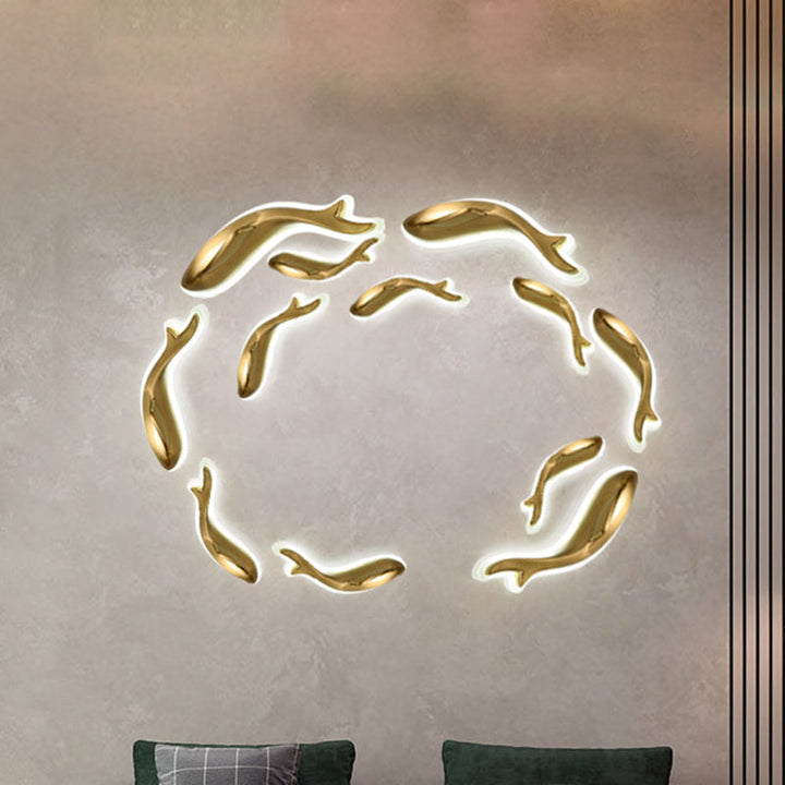 Lisslune | Brass-Finish Fish-Like Flush Wall Light Postmodern LED Metal Wall Light, 10"/12" Wide