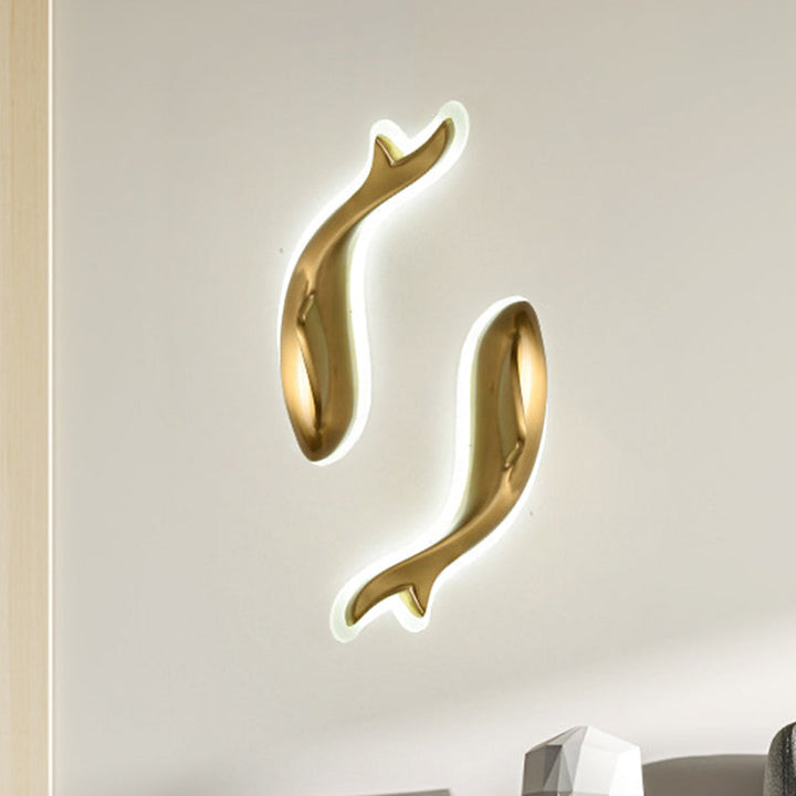 Lisslune | Brass-Finish Fish-Like Flush Wall Light Postmodern LED Metal Wall Light, 10"/12" Wide