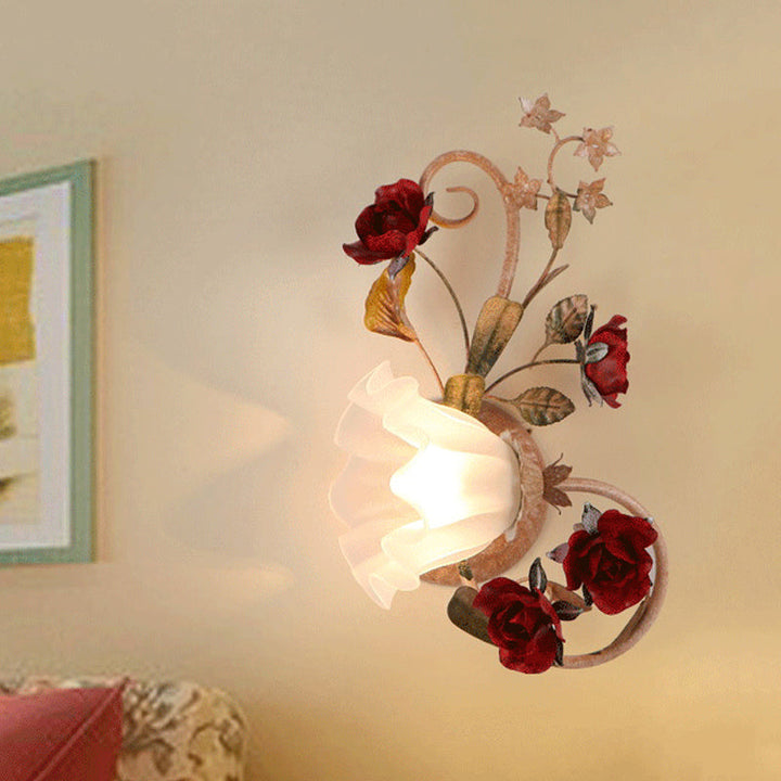 Skørter | 1 Bulb Flower Wall Lamp American Flower Red Brown Frosted White Glass Wall Light, Left/Right