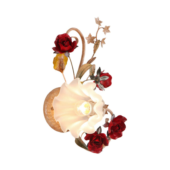 Skørter | 1 Bulb Flower Wall Lamp American Flower Red Brown Frosted White Glass Wall Light, Left/Right