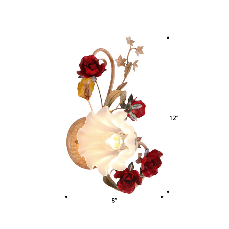 Skørter | 1 Bulb Flower Wall Lamp American Flower Red Brown Frosted White Glass Wall Light, Left/Right
