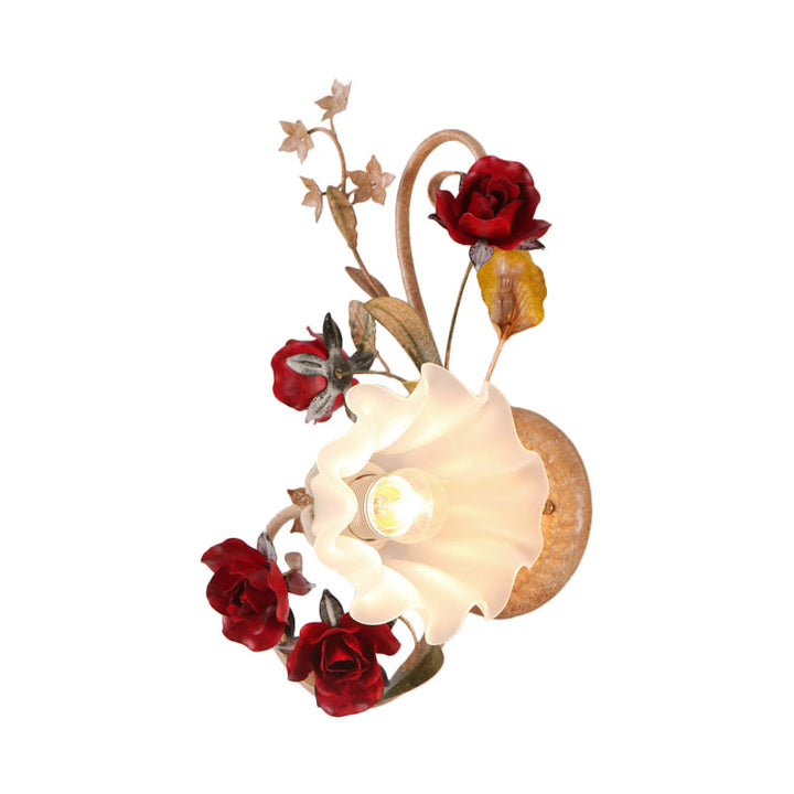 Skørter | 1 Bulb Flower Wall Lamp American Flower Red Brown Frosted White Glass Wall Light, Left/Right
