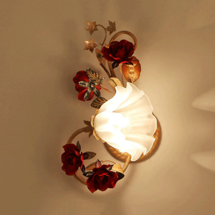 Skørter | 1 Bulb Flower Wall Lamp American Flower Red Brown Frosted White Glass Wall Light, Left/Right