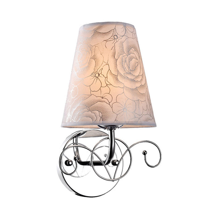 Skørter | Pink Printed Fabric White Wall Lamp Cone Shade 1-Light Rustic Sconces Lighting for Parlor