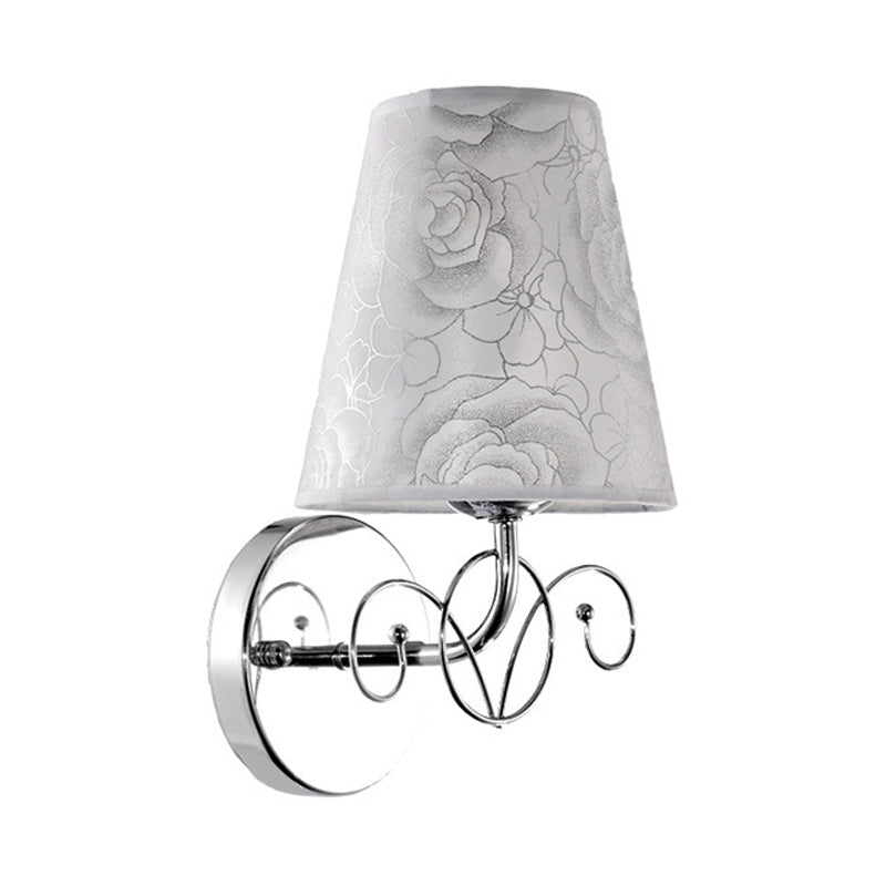 Skørter | Pink Printed Fabric White Wall Lamp Cone Shade 1-Light Rustic Sconces Lighting for Parlor