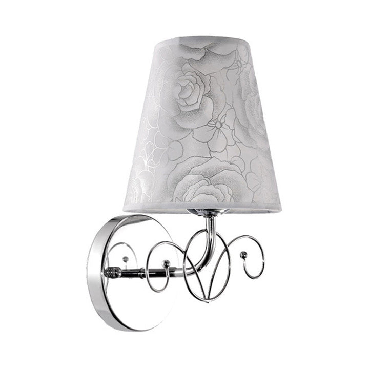 Skørter | Pink Printed Fabric White Wall Lamp Cone Shade 1-Light Rustic Sconces Lighting for Parlor