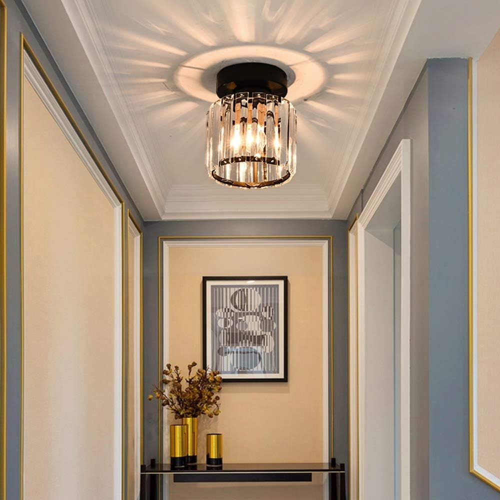 Lisslune | Modern 1-Light Flush Mount Ceiling Light | Black Brass Fixture with Crystal Shade for Hallway & Living Room