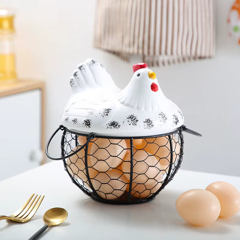 Lisslune | Ceramic Egg Holder Chicken with Wire Basket