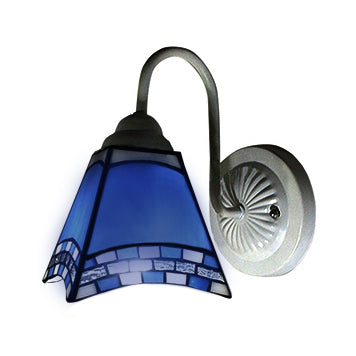 Lisslune | 1 head living room wall lamp Mediterranean white wall lamp with pyramid blue glass shade