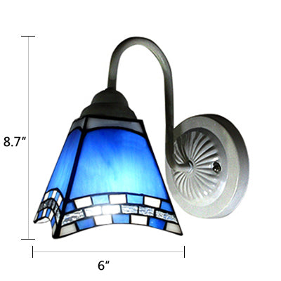 Lisslune | 1 head living room wall lamp Mediterranean white wall lamp with pyramid blue glass shade