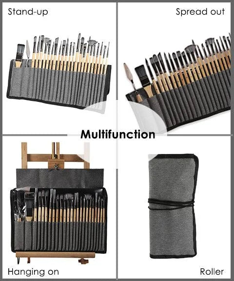 Lisslune | Professional Art Brushes with Natural Wood Handles Set of 24