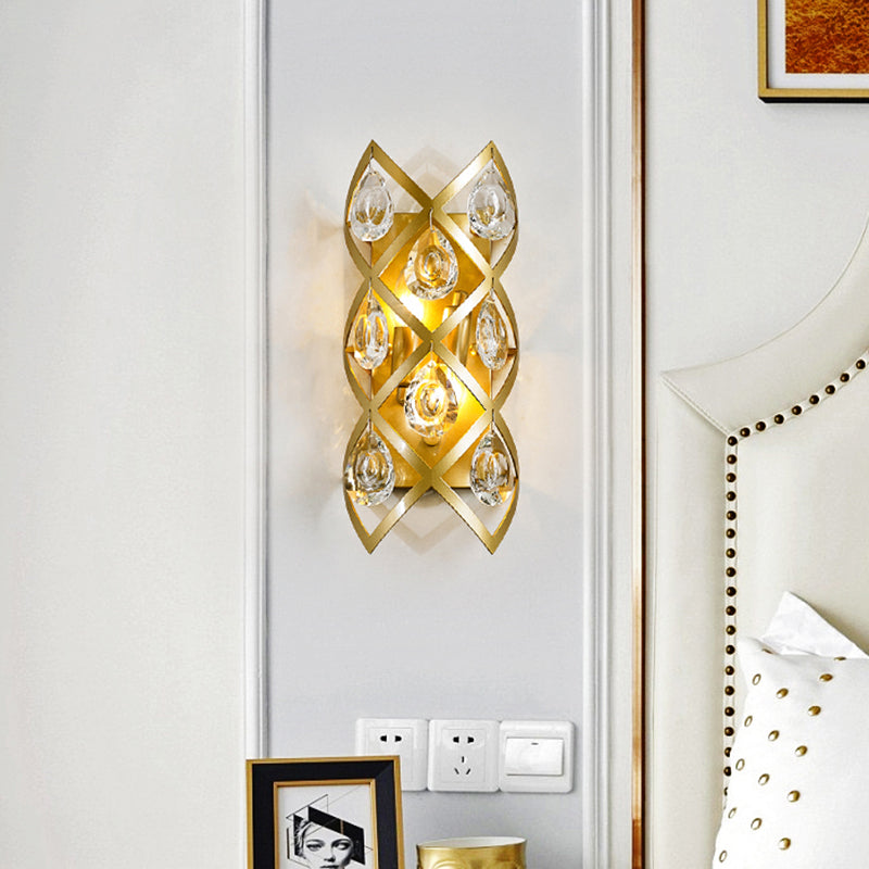 Skørter | Cross-Cross Bedside Wall Lamp Fixture Mid Century Crystal 2 Heads Gold Wall Mount Lamp
