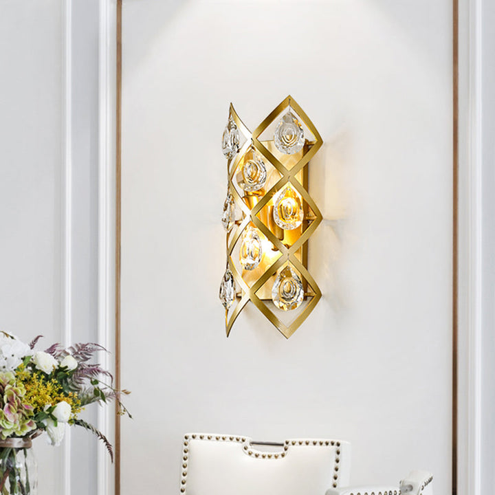 Skørter | Cross-Cross Bedside Wall Lamp Fixture Mid Century Crystal 2 Heads Gold Wall Mount Lamp