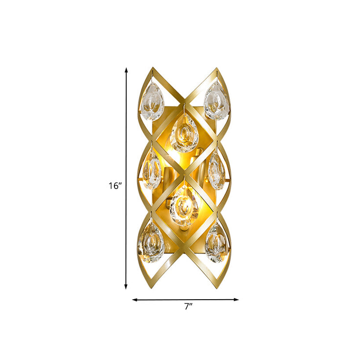 Skørter | Cross-Cross Bedside Wall Lamp Fixture Mid Century Crystal 2 Heads Gold Wall Mount Lamp