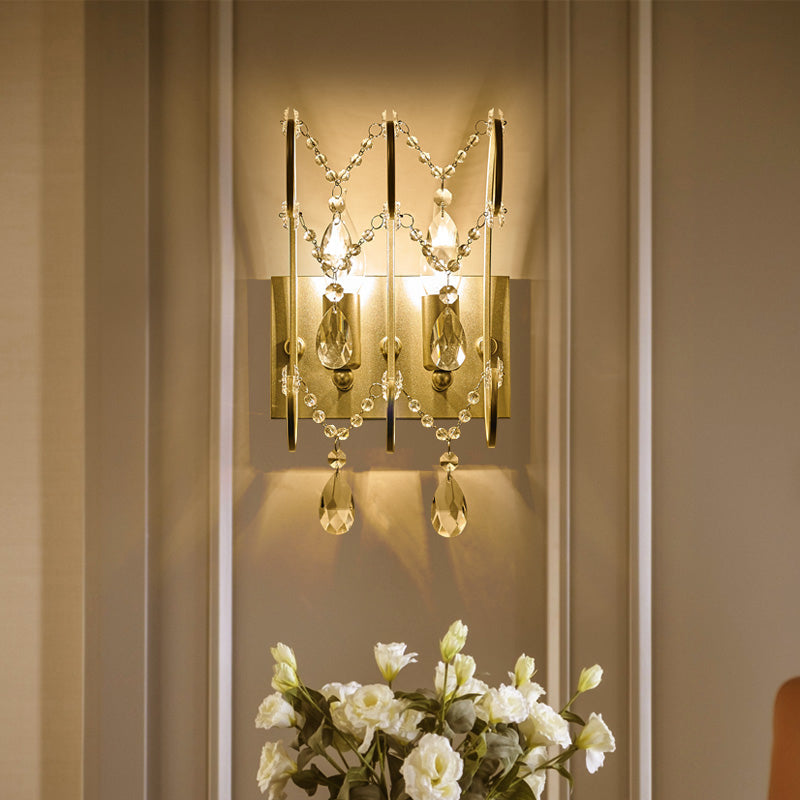 Lisslune | 2-Light Crystal Strand Wall Lamp Contemporary Silver Bar Bedroom Wall Mount Light