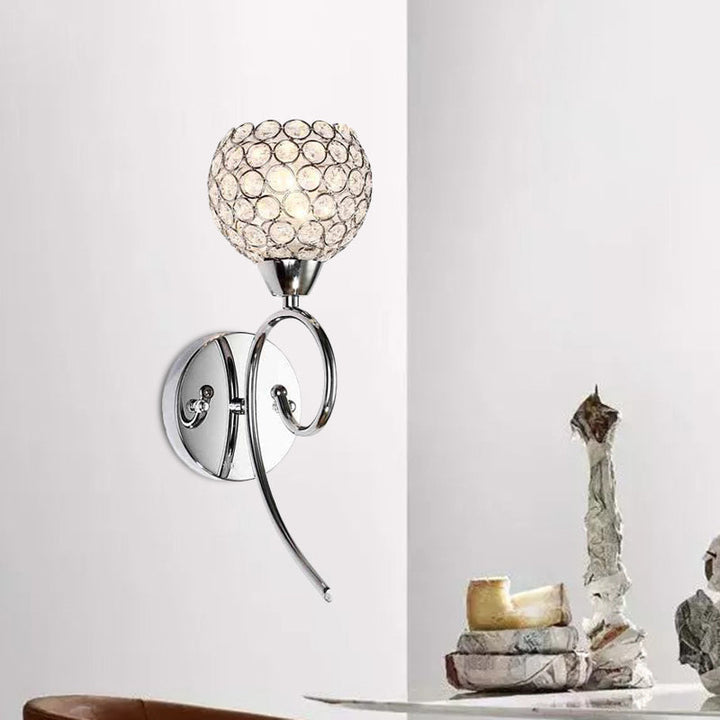 Lisslune | Hemisphere Crystal Wall Lamp Modern Stylish 1 Head Corner Wall Light with Scroll Arm in Chrome