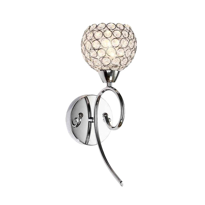 Lisslune | Hemisphere Crystal Wall Lamp Modern Stylish 1 Head Corner Wall Light with Scroll Arm in Chrome