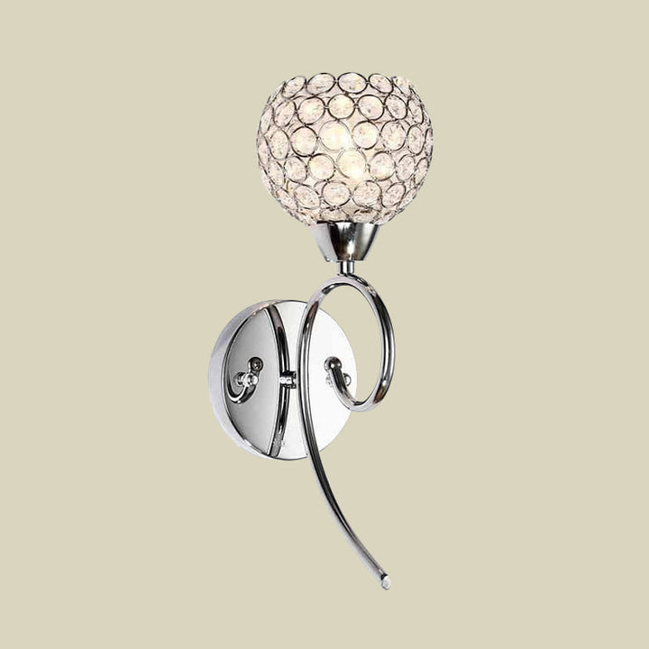 Lisslune | Hemisphere Crystal Wall Lamp Modern Stylish 1 Head Corner Wall Light with Scroll Arm in Chrome