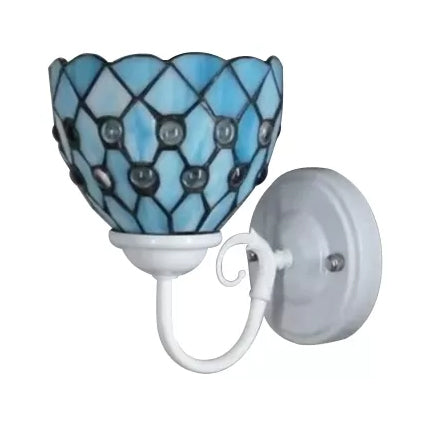 Lisslune | Tiffany Bead Wall Lamp with Blue Glass Shade Single Light Mini Wall Lamp for Bedroom